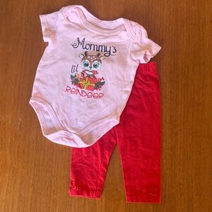 🍊5/$25 George Pink Baby Onesie with Reindeer Graphic Outfit size 3-6m